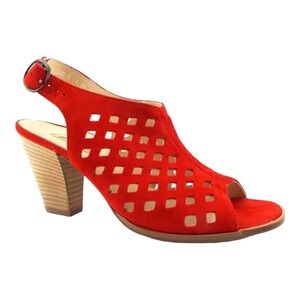 PAUL GREEN Sz EU 6 US 8 Red Laser‎ Diamond Cut Suede Heels Shoes Good Condition